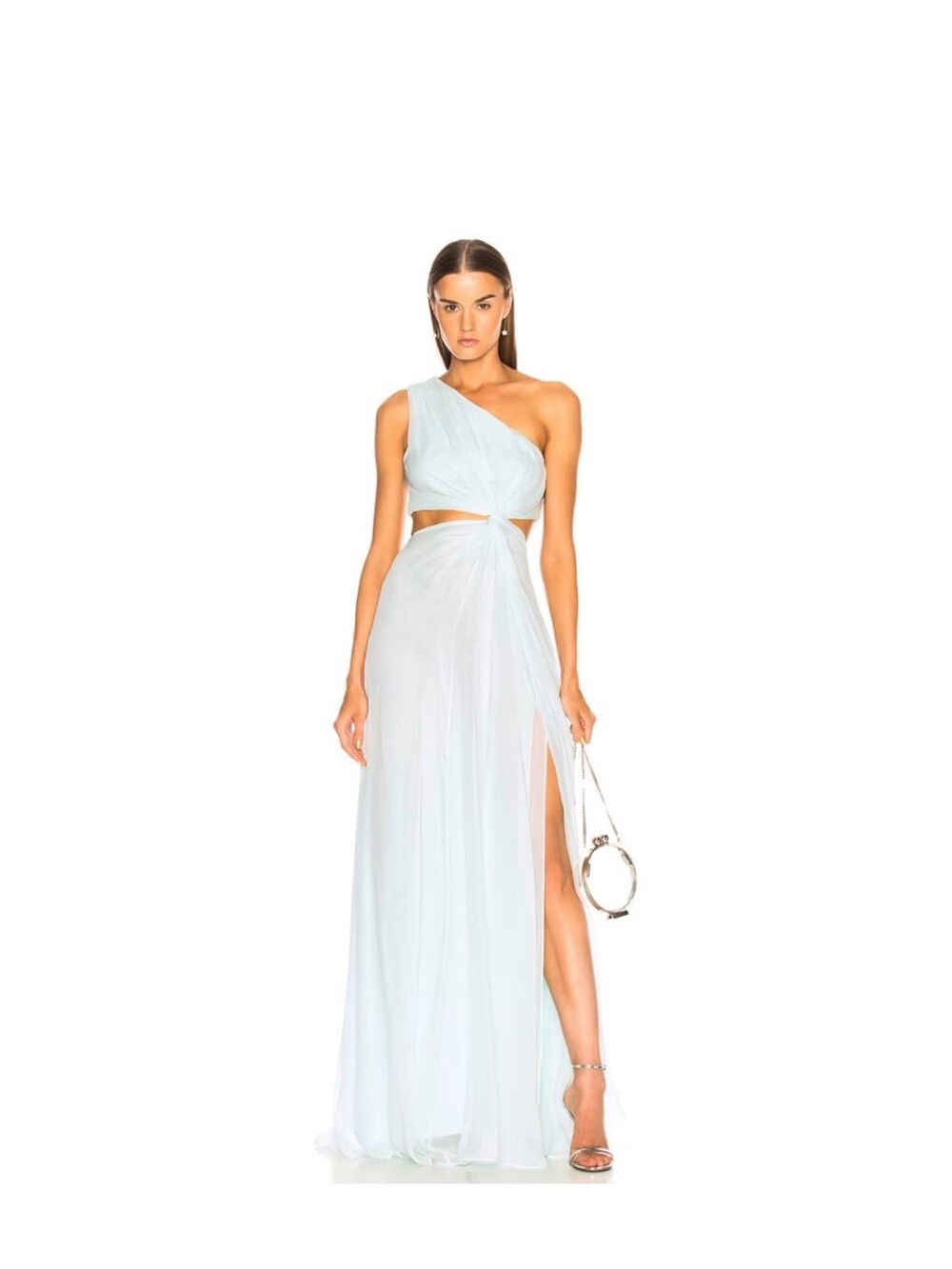Cinq à Sept One-Shoulder Cutout Evening Gown with Side Slit | Mint, Silk Organza
